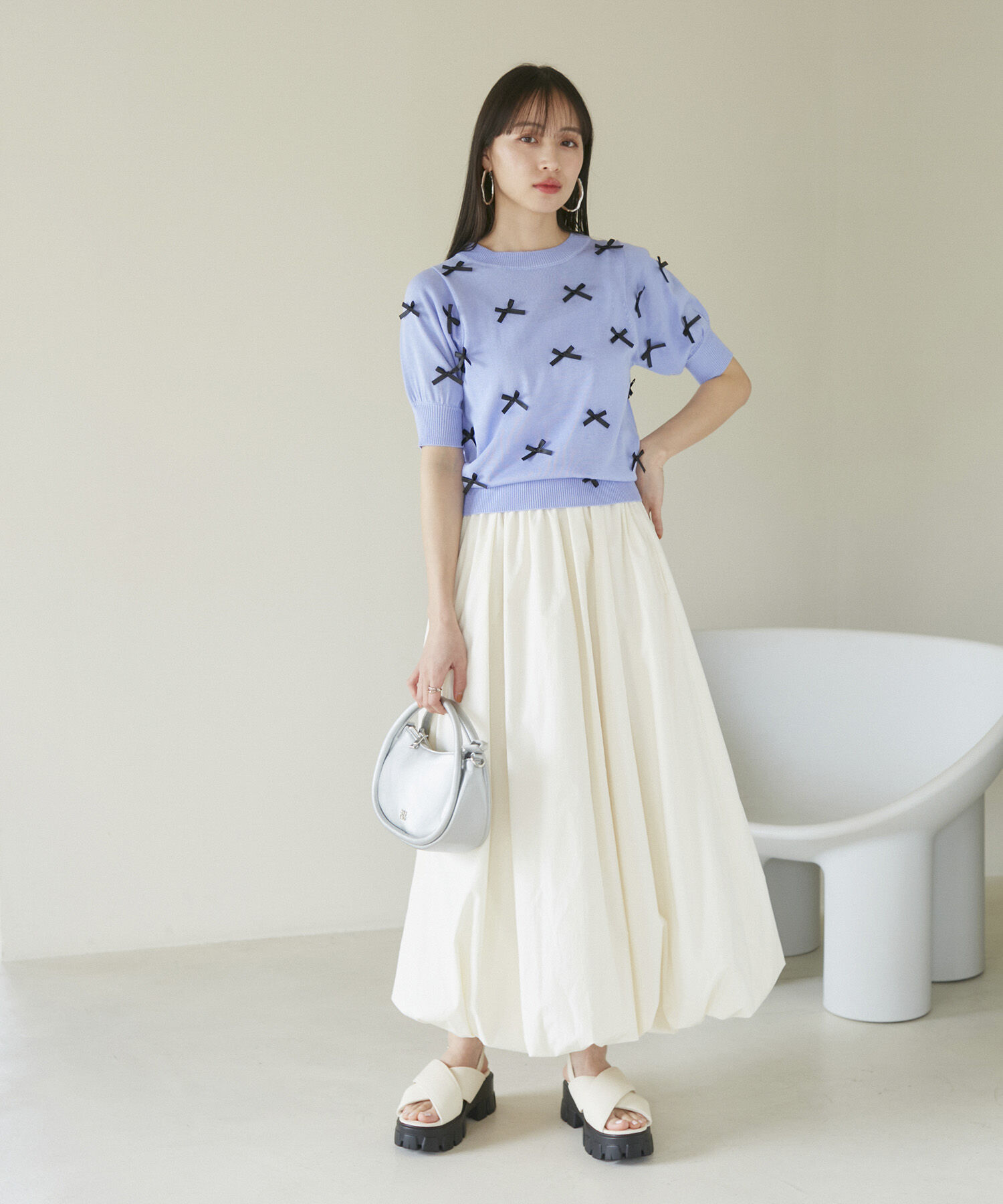 VIS「リボンハーフスリーブサマーニット」|ニット・セーター|