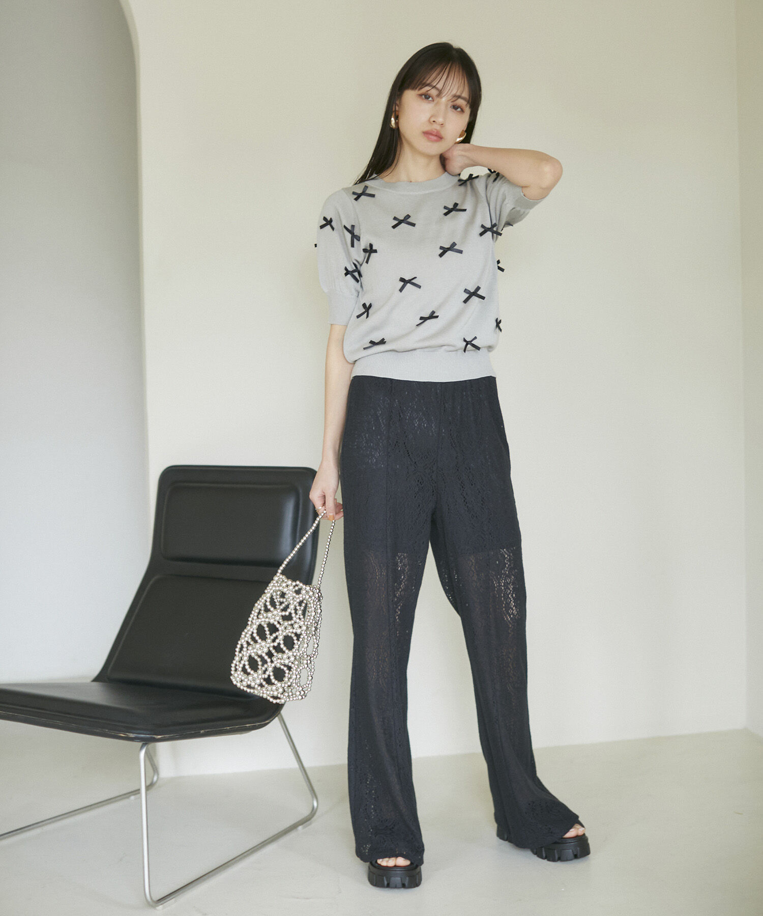 VIS「リボンハーフスリーブサマーニット」|ニット・セーター|