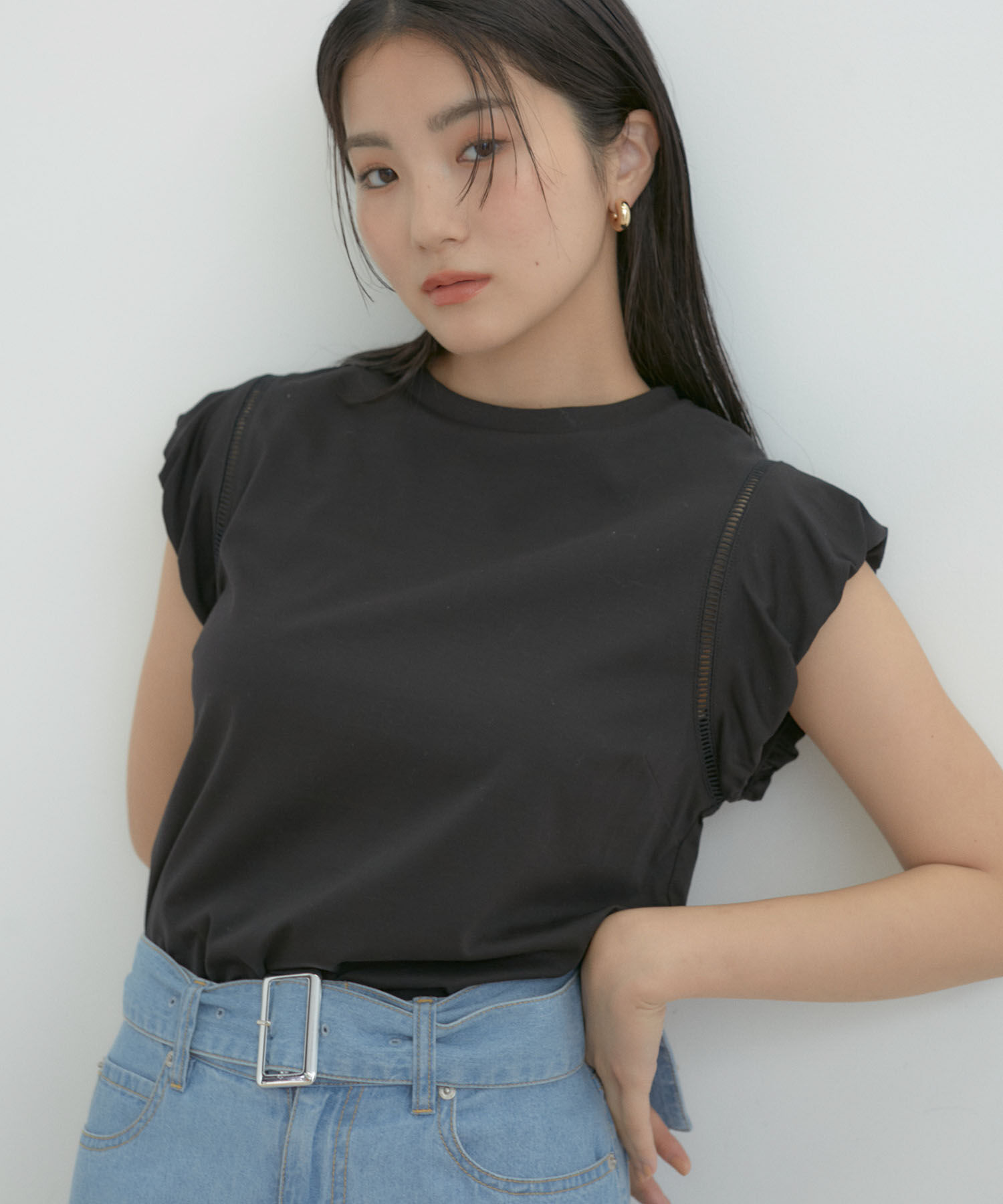 VIS「【洗える】シルケットポイントレースカットソー」|Tシャツ・カットソー|ブラック(01)