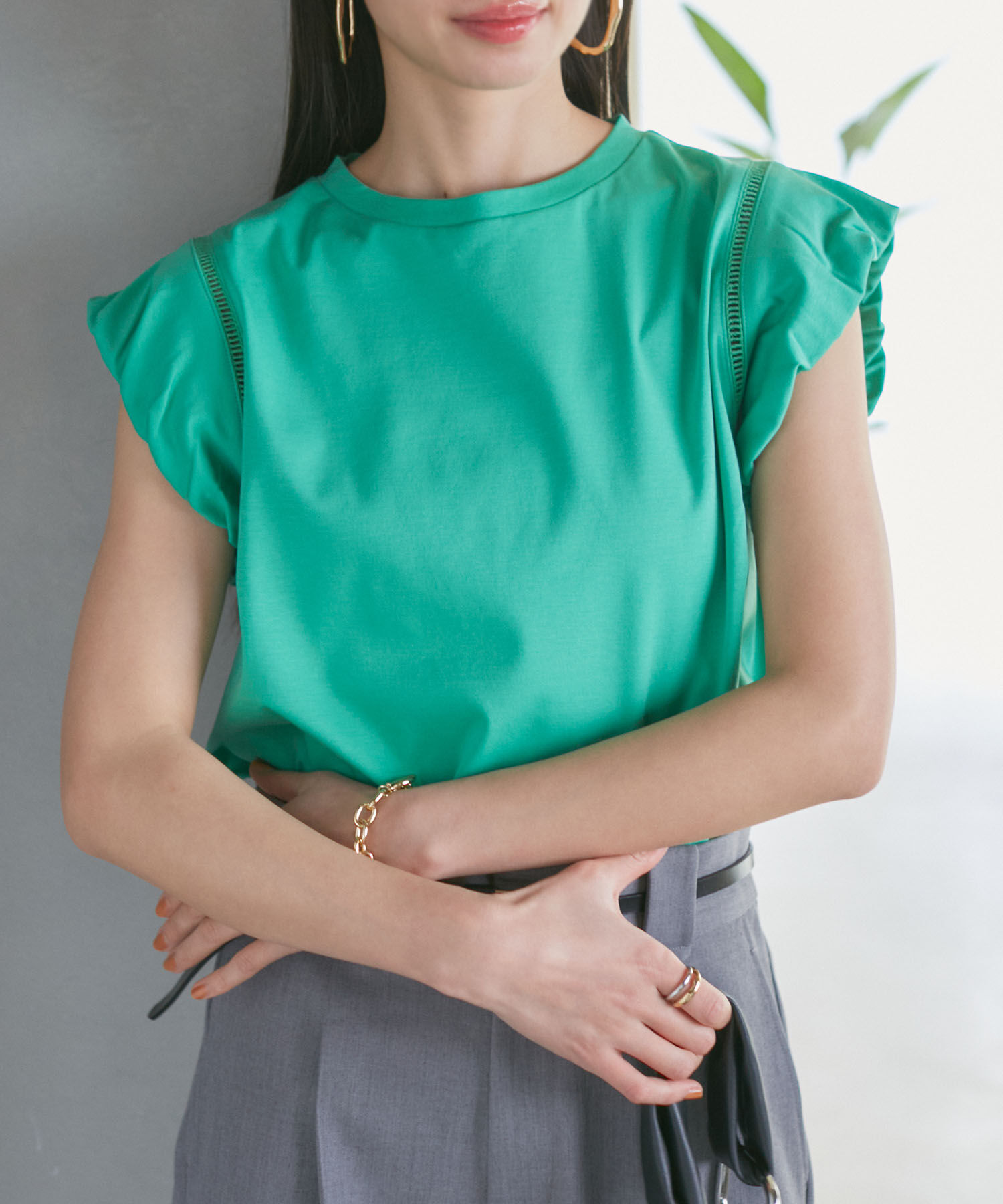 VIS「【洗える】シルケットポイントレースカットソー」|Tシャツ・カットソー|