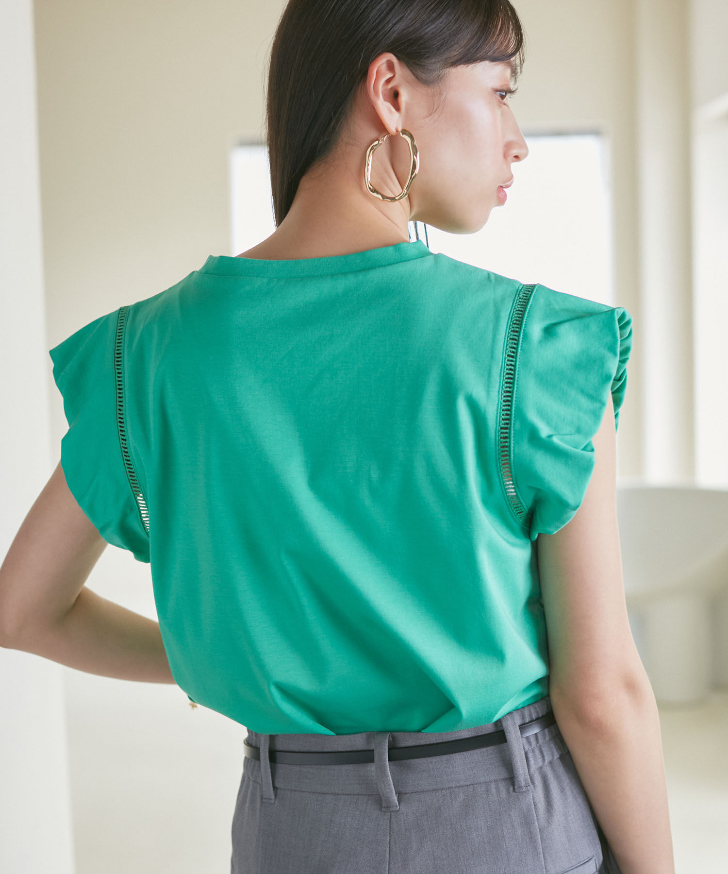 VIS「【洗える】シルケットポイントレースカットソー」|Tシャツ・カットソー|