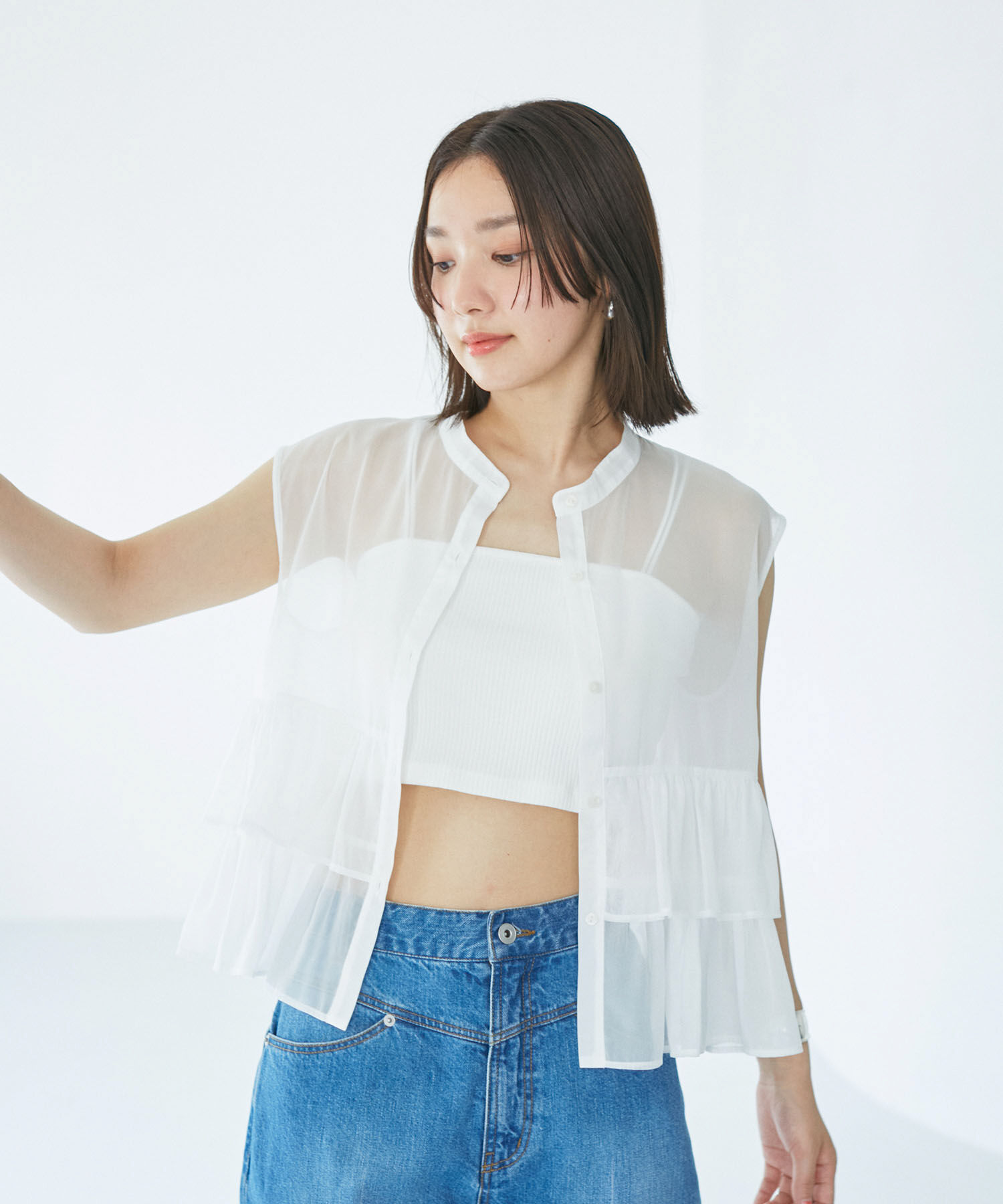 VIS「【洗える】シアーフリルブラウス」|シャツ・ブラウス|