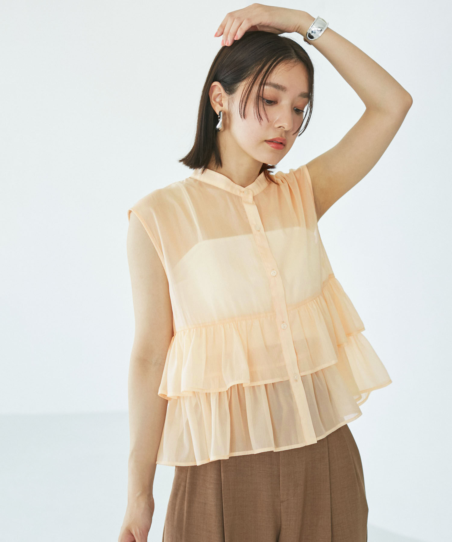 VIS「【洗える】シアーフリルブラウス」|シャツ・ブラウス|