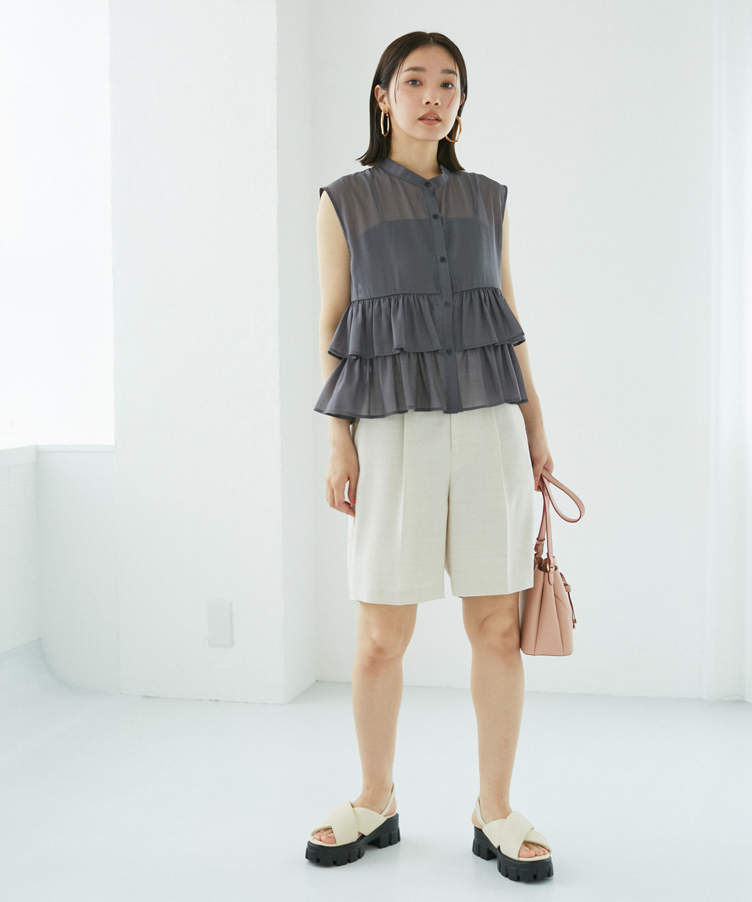 VIS「【洗える】シアーフリルブラウス」|シャツ・ブラウス|