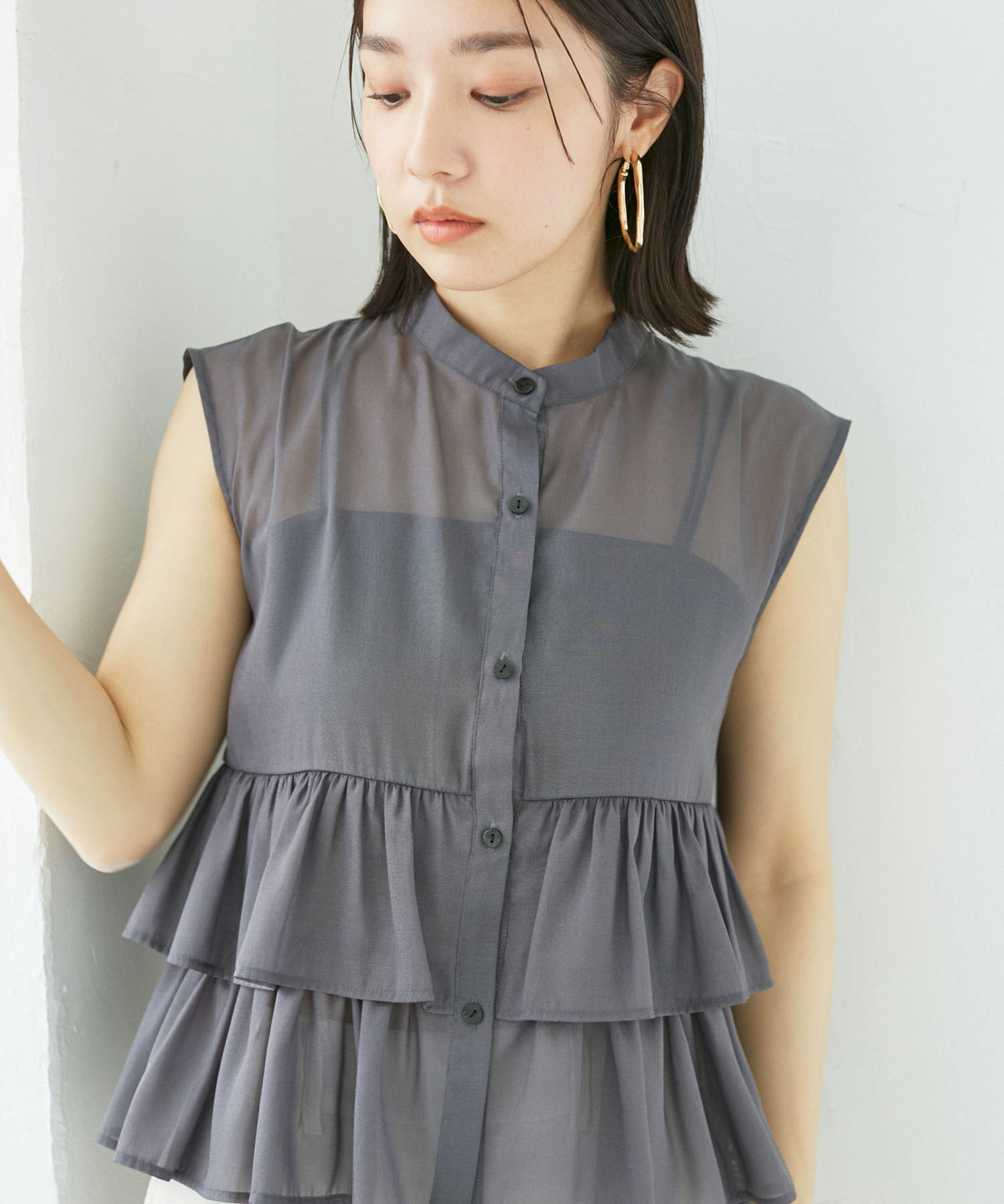 VIS「【洗える】シアーフリルブラウス」|シャツ・ブラウス|