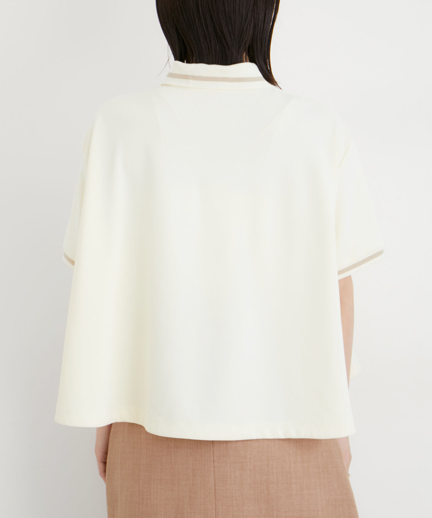 VIS「【洗える】裾フレアポロトップス」|ポロシャツ|