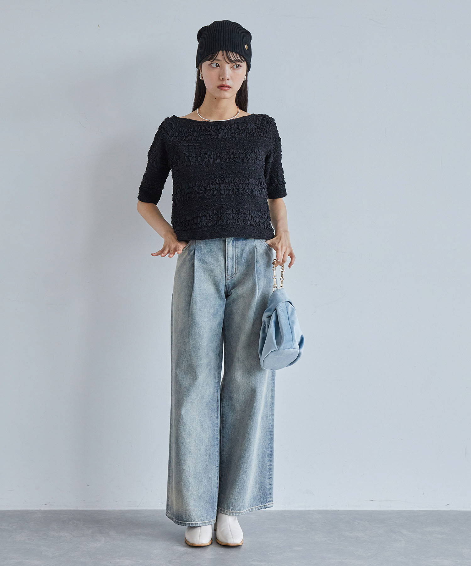 VIS「【洗える】ポコポコジャガードTシャツ」|Tシャツ・カットソー|