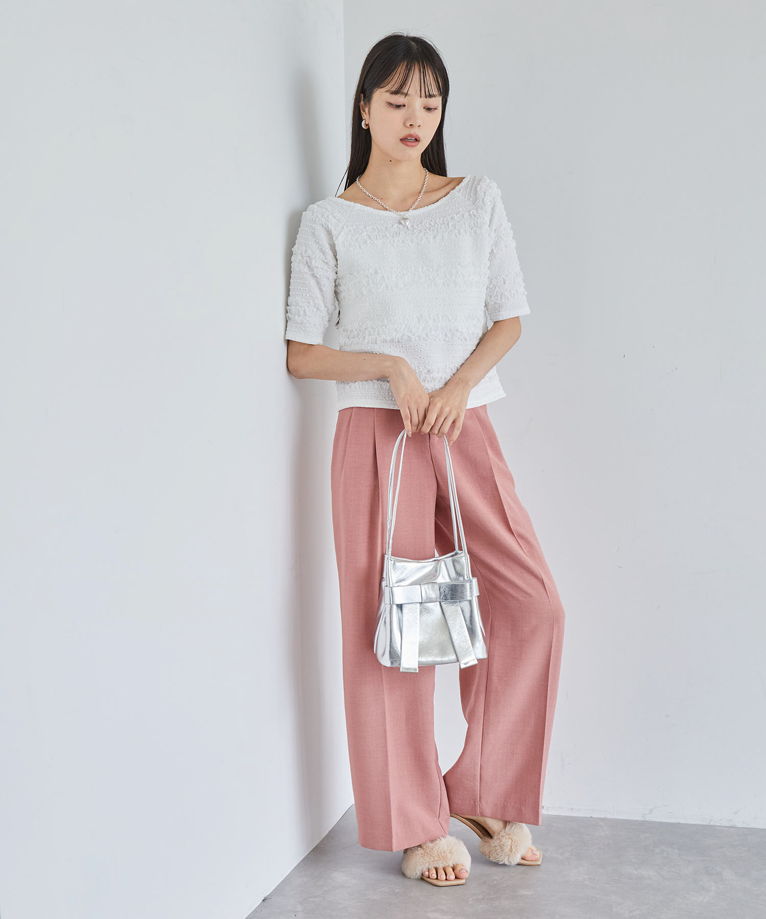 VIS「【洗える】ポコポコジャガードTシャツ」|Tシャツ・カットソー|