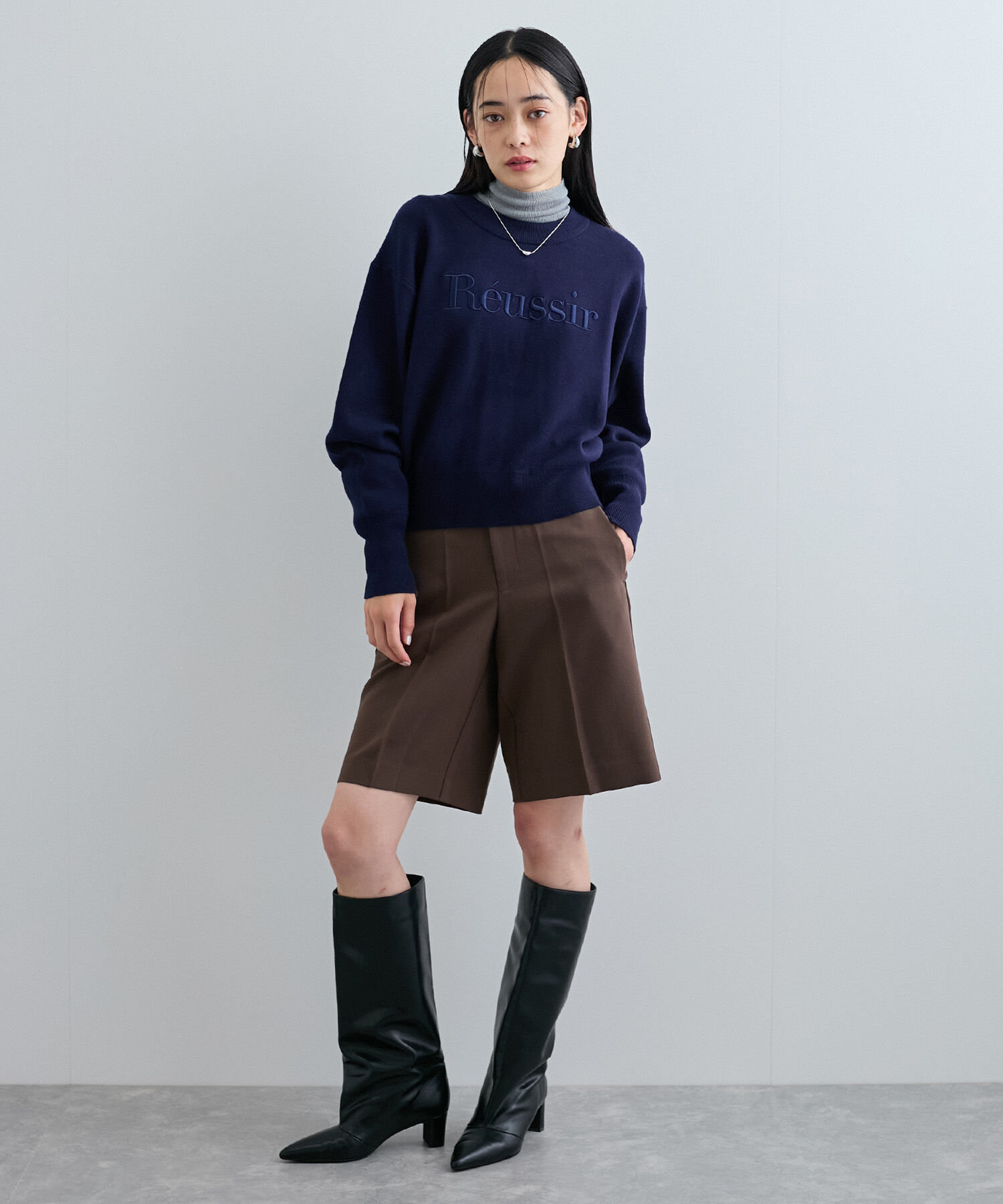 VIS「スウェットライク刺繍ロゴニットプルオーバー」|ニット・セーター|