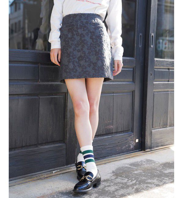 VIS「フラワージャガードタイトミニスカート」|スカート|チャコール