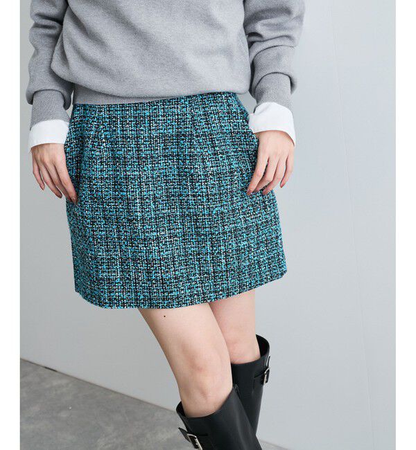 VIS「【洗える】ラメツイード&千鳥柄ミニスカート」|スカート|ターコイズ