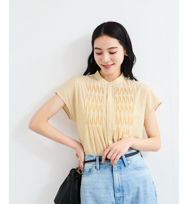 VIS「【接触冷感/洗える】気流染めスモッキングブラウス」|シャツ・ブラウス|イエロー(80)