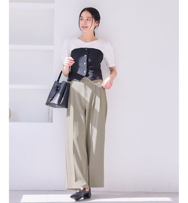 VIS「【新色追加】【防シワ/接触冷感】ベルトディテールタックワイドスラックスパンツ」|スラックス|