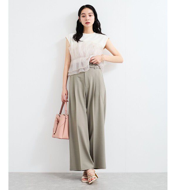 VIS「【新色追加】【防シワ/接触冷感】ベルトディテールタックワイドスラックスパンツ」|スラックス|