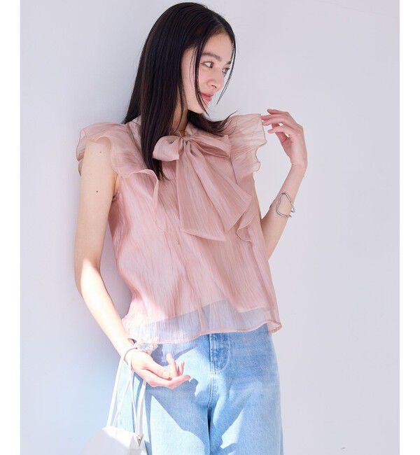 VIS「主役級！華やぎシアーシャイニーボウタイフリルブラウス【前後2WAY】【洗える】」|シャツ・ブラウス|