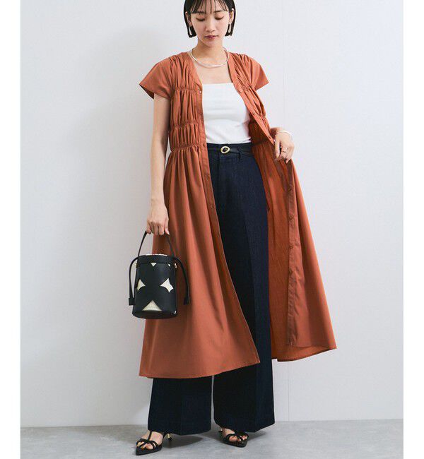 VIS「シャーリングデザインワンピース【WEB限定サイズ】」|ワンピース|ブラウン系(21)