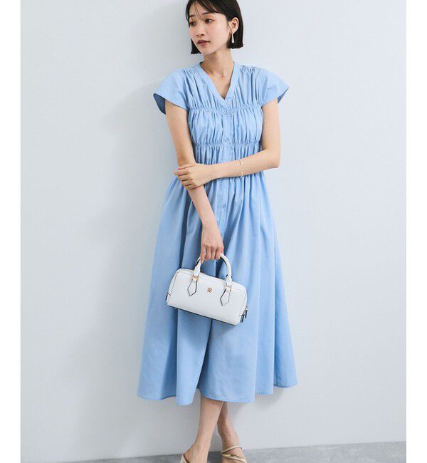 VIS「シャーリングデザインワンピース【WEB限定サイズ】」|ワンピース|ブルー系(45)