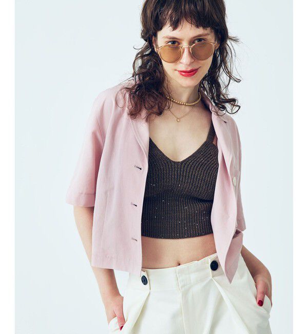 VIS「【Chocomoo】VIS別注バック刺繍クロップドハーフスリーブシャツ」|シャツ・ブラウス|ピンク(63)