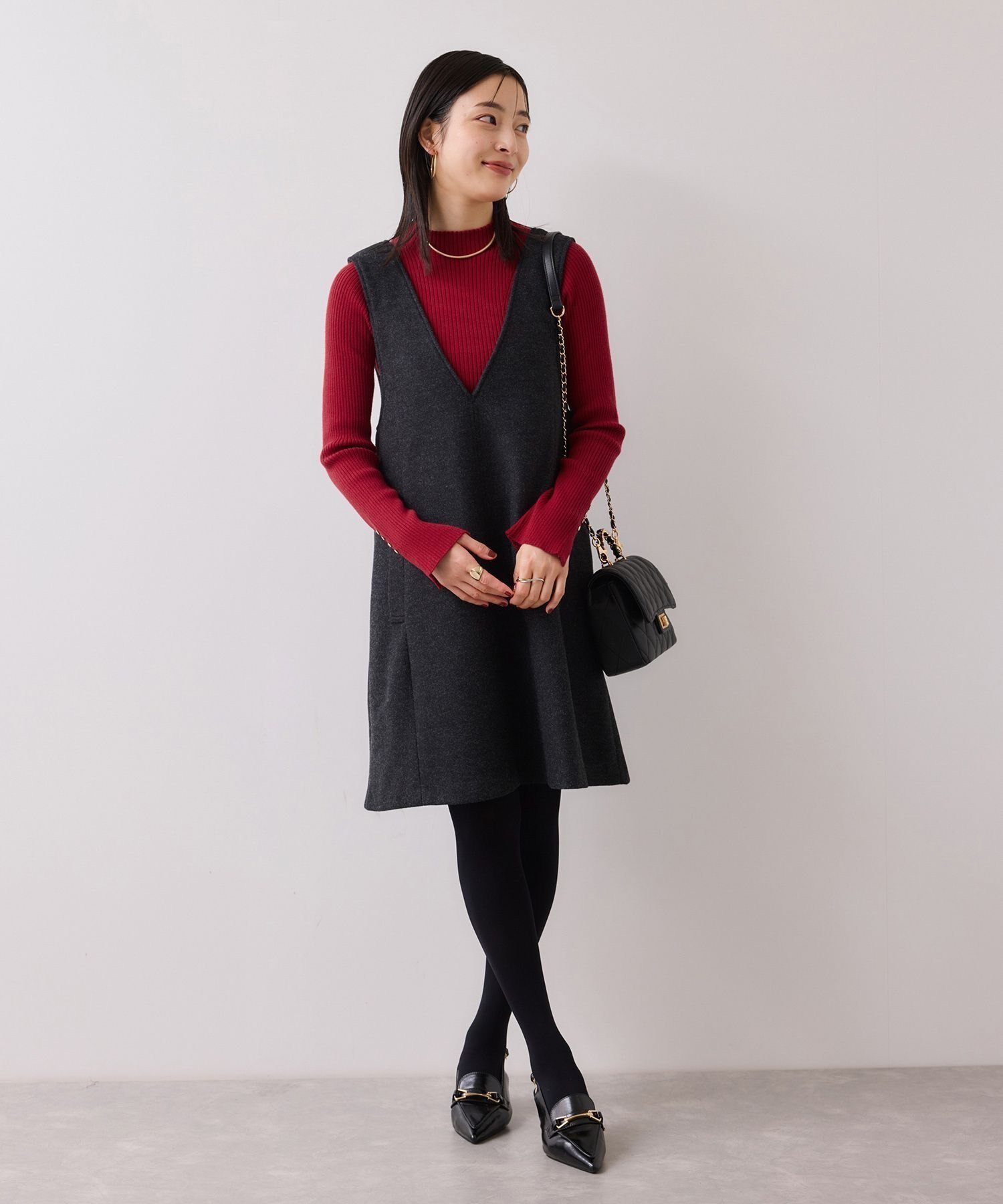 VIS「スリーブ釦アクセントリブニット/静電気防止」|ニット・セーター|