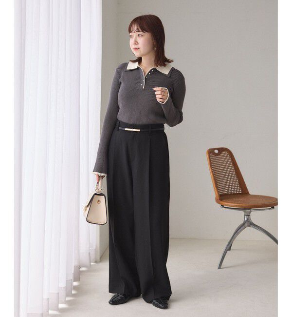 VIS「ダブルカラーポロニットトップス」|ニット・セーター|