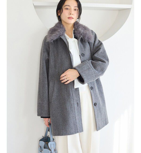 VIS「ファー付きAラインステンコート」|ステンカラーコート|