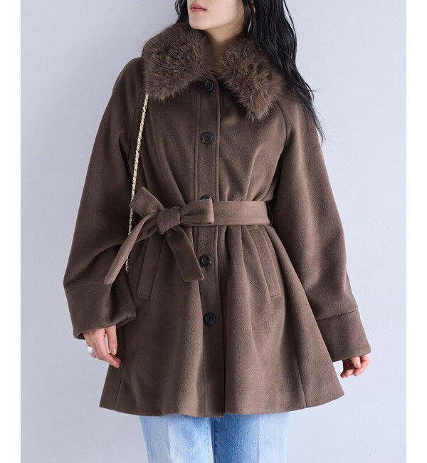 VIS「ファー付きAラインステンコート」|ステンカラーコート|