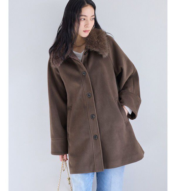 VIS「ファー付きAラインステンコート」|ステンカラーコート|