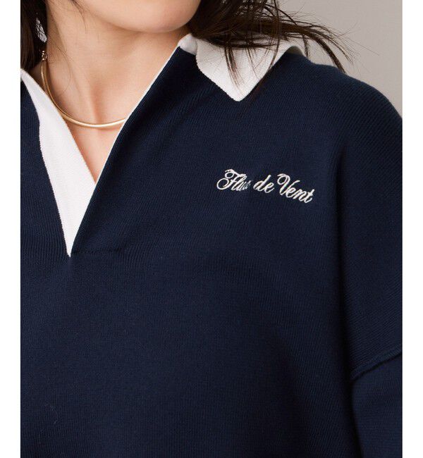 VIS「ワンポイント刺繍ポロニットプルオーバー」|ニット・セーター|