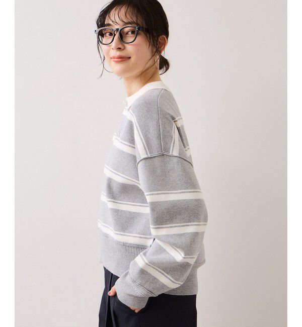 VIS「ワンポイント刺繍ポロニットプルオーバー」|ニット・セーター|