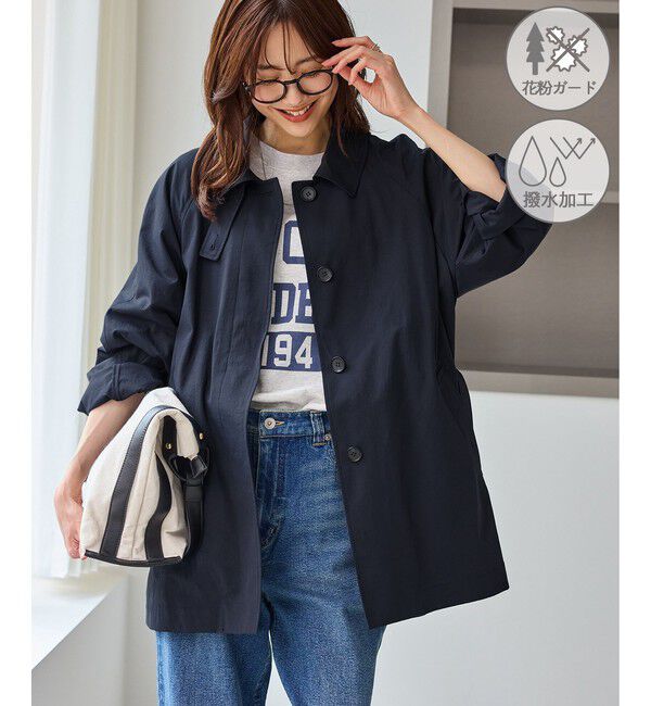 Rope&rsquo;Picnic「ミドル丈ステンカラーコート/花粉ガード・撥水」|ステンカラーコート|ネイビー(40)