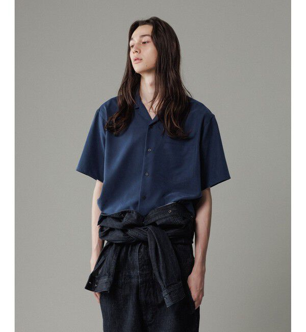 ADAM ET ROPE'「リラックス ドレープ レーヨン オープンカラーシャツ  / ロングシーズン着用可能」|シャツ・ブラウス|ネイビー(40)