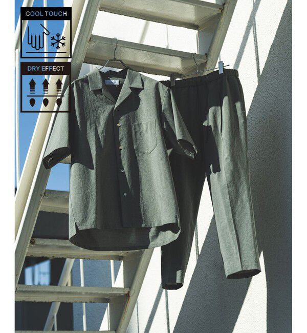 ADAM ET ROPE'「接触冷感【RIRANCHA】セットアップ / オープンカラーシャツ & スラックス」|スーツ|グリーンサブ(35)