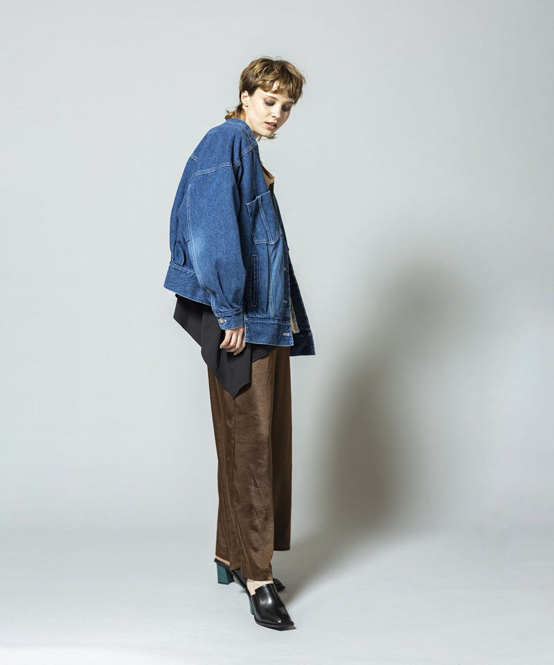  「ノーカラーデニムジャケット」|デニムジャケット|