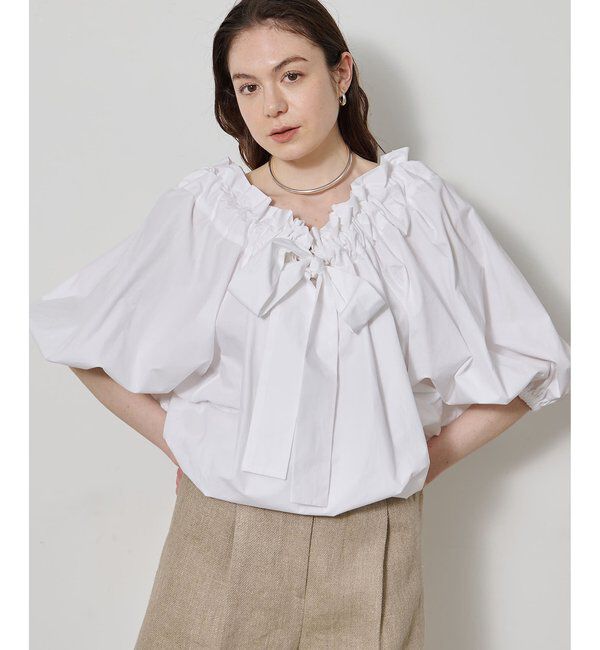  「コットンタイプライターギャザーブラウス」|シャツ・ブラウス|