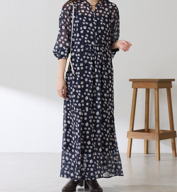  「	小花柄ラメシフォンワンピース」|ワンピース|