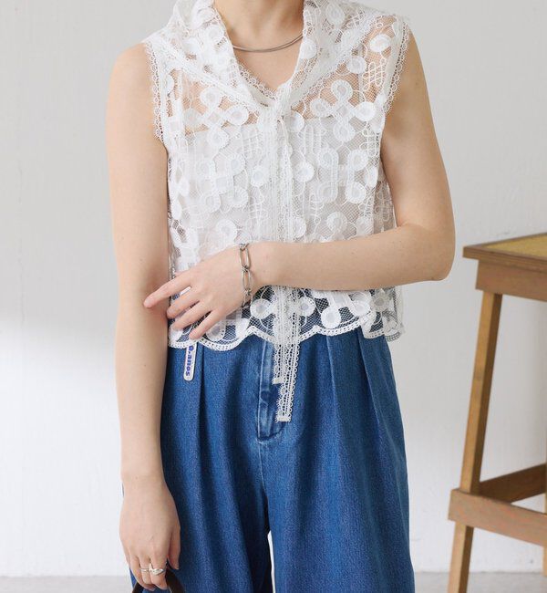  「【＋１アイテム】モチーフレース2WAYベスト」|シャツ・ブラウス|