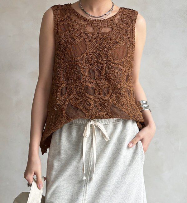  「刺繍前後2WAYレースタンク」|シャツ・ブラウス|