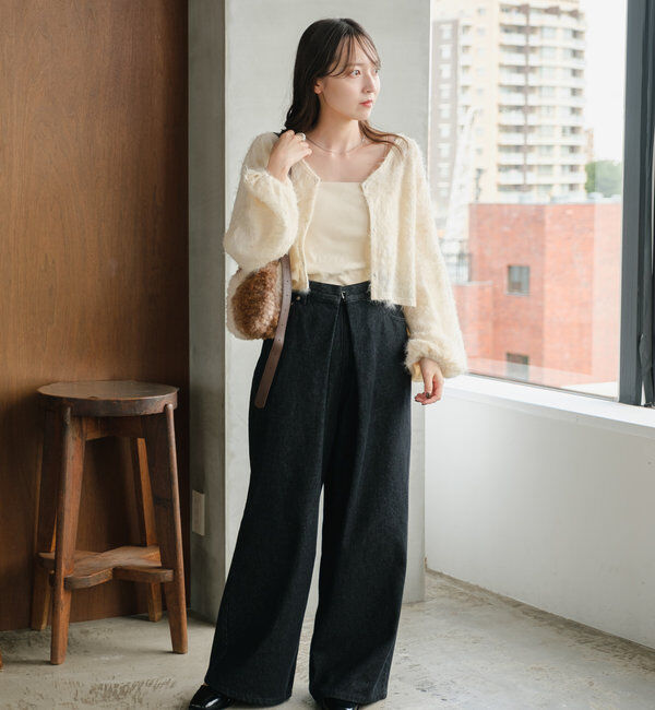  「【3サイズ】デニムタックワイドパンツ」|デニム|