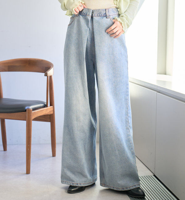  「【3サイズ】デニムタックワイドパンツ」|デニム|