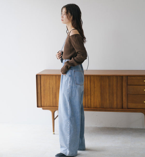  「【3サイズ】デニムタックワイドパンツ」|デニム|