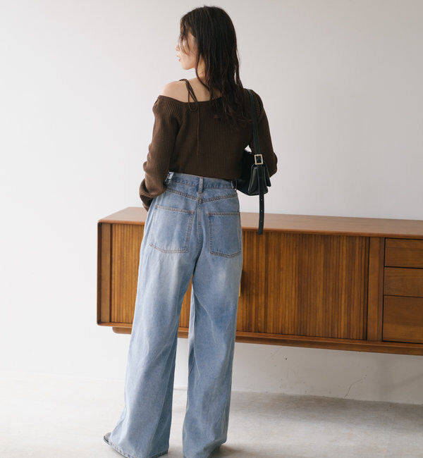  「【3サイズ】デニムタックワイドパンツ」|デニム|