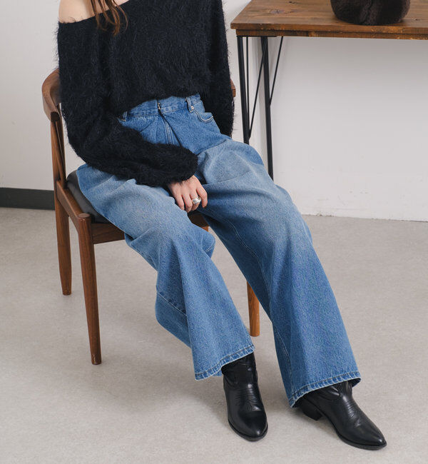  「【3サイズ】デニムタックワイドパンツ」|デニム|