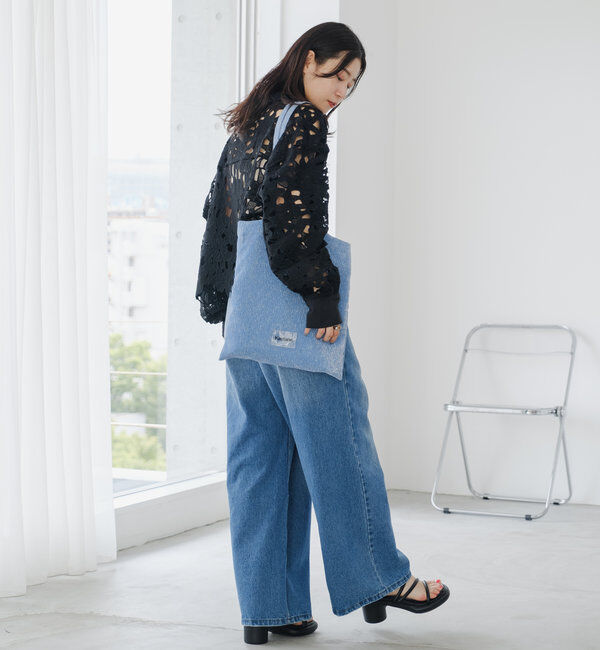  「【3サイズ】デニムタックワイドパンツ」|デニム|
