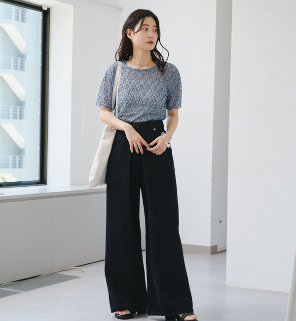  「【3サイズ】デニムタックワイドパンツ」|デニム|