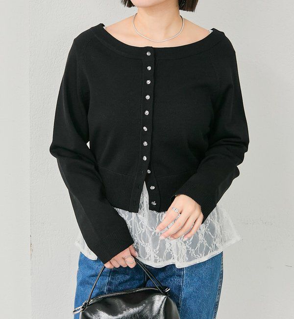  「ワイドネッククリアボタンカーディガン」|カーディガン|