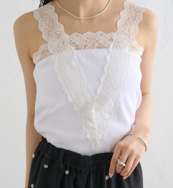  「パット付きVレースタンクトップ」|キャミソール|