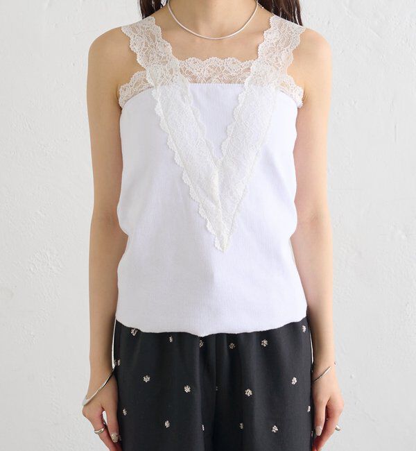  「パット付きVレースタンクトップ」|キャミソール|