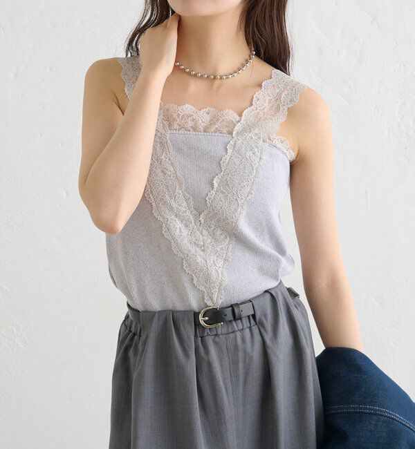  「パット付きVレースタンクトップ」|キャミソール|