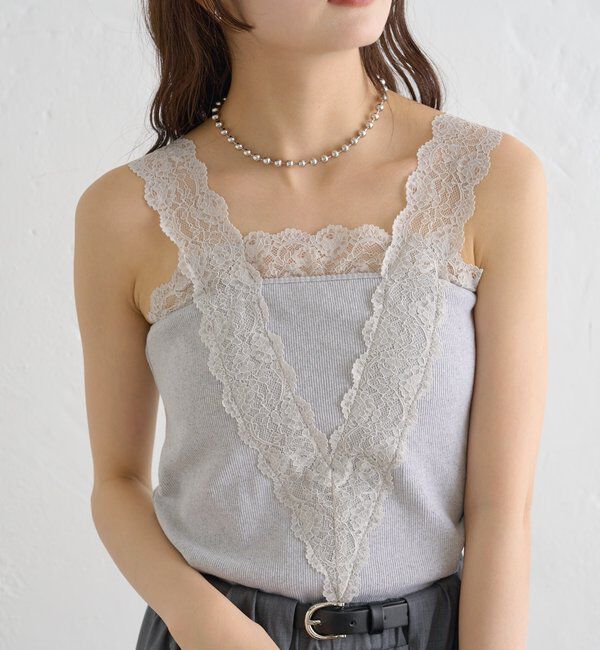  「パット付きVレースタンクトップ」|キャミソール|