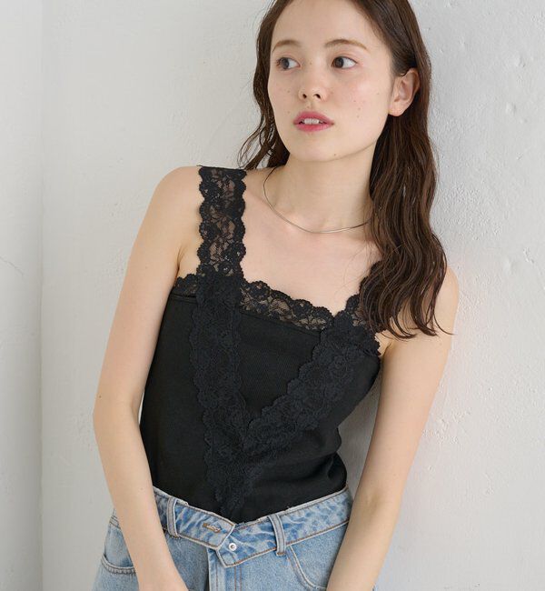  「パット付きVレースタンクトップ」|キャミソール|